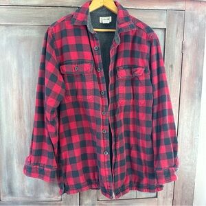 L.L. Bean Red and Black Plaid Men's Shirt unisex shackett fleece lined